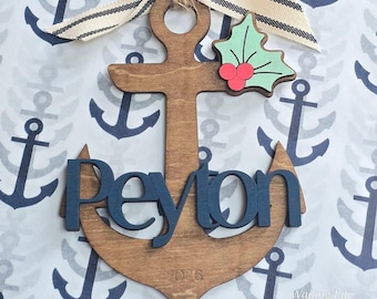 Personalized Anchor Ornament: Custom Holiday Tree Decoration, Sailor Ornament