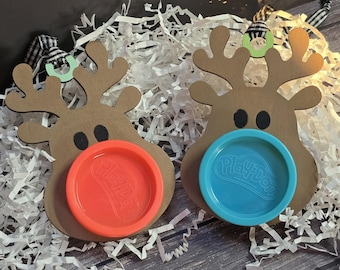 Reindeer Stocking stuffers, mini dough holder holiday ornament, kids party favors