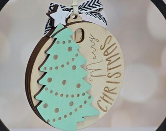 Christmas Countdown Ornament, Rotating tree top, hand-painted wood ornament