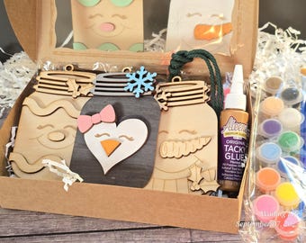 DIY Jar Holiday Ornament Kits, Paint your own ornaments with the included supplies
