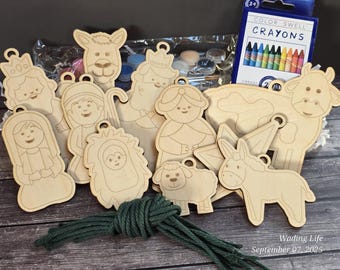 DIY Nativity Holiday Ornament Kits, Paint or color your own ornaments with the included supplies