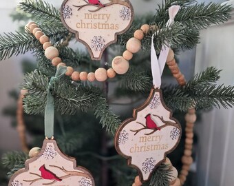 Tree Ornament Red Cardinal Memorial Christmas Decoration Hand Painted Wood Holiday Keepsake