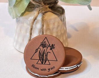 Personalized Leatherette Compact Double Mirror, Magnetic Closure Mirror - Dual Sided
