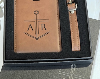 Personalized Luggage Tag, Bundle with matching Passport Wallet and Journal, Gift box included, Sailor Graduation Gift
