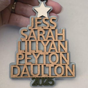 Personalized Family Christmas Ornament: Engraved Wood Keepsake with Names