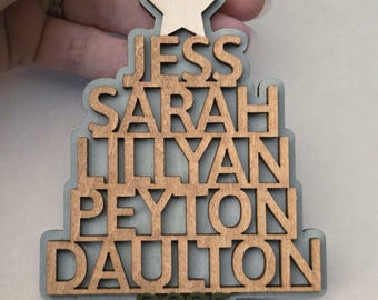 Personalized Family Christmas Ornament: Engraved Wood Keepsake with Names