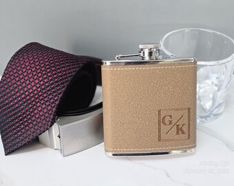 Personalized Flask: Leatherette Wrapped, Engraved Gift Box
