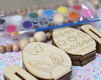 DIY Wooden Easter Egg Kits, Color your own eggs with the included paint supplies, paint kits for kids or adults, Easter shelf sitters