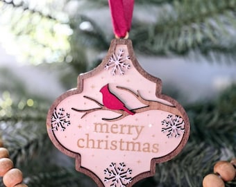 Cardinal Ornament Hand Painted Wooden Christmas Tree Memorial Keepsake Decoration
