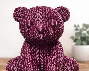 Knitted‑Texture Purple Bear Figurine | Cozy Handmade‑Look Decor Gift