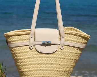 Handgefertigte Stroh Korb Einkaufstasche aus Gablonz von Brooklyn Leather Goods