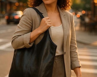 Moga Slouch Maxi-Leder-Einkaufstasche - weiche, handgefertigte Hobo-Tasche | Einkaufstasche aus pflanzlich gegerbtem Leder