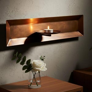 Handcrafted Solid Copper Wall Sconce, Minimalist Tea Light Holder, Sculptural Metal Decor
