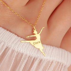 Personalized Ballet Dancer Necklace, Custom Ballerina Name Pendant, Gold Dance Necklace, Dance Recital Jewelry, Ballet Gift for Girls