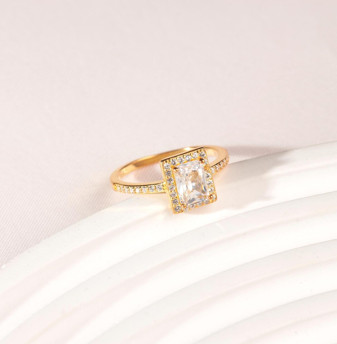 Square Radiant Cut Engagement Ring, Bridal Shower Favor, Halo ...