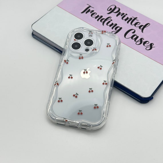 Cherry Wavy Curved Clear Phone Case for iPhone 16 15 14 13 12 11