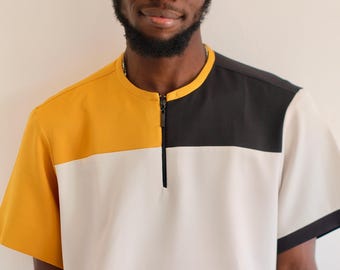 Herrset med 3-färgad skjorta och heta smörshorts – Vardagskläder | Handgjort i Ghana