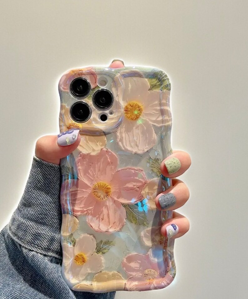 Image showcasing Holographic Blue Light Flower Phone Case for Iphone, Perfect Fit for ...