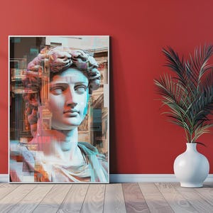 Tablero de ideas futurista / Fusión de arte clásico / Aparatos de alta tecnología / Superposiciones digitales / Esculturas antiguas / Artefactos antiguos / Arte tecnológico