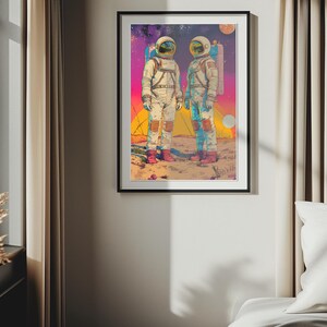 Póster de astronautas de planetas desérticos y cielos estrellados / Arte de viajes espaciales / Decoración de pared celestial / Impresión de galaxia / Obra de arte de ciencia ficción /