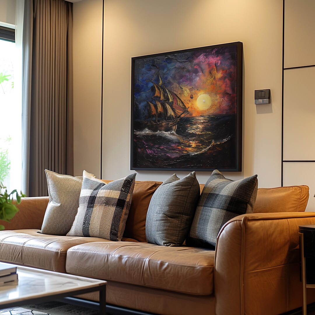 Ocean Sunset | Expressionist Impressionist Art | Ship Poster | Acrylic ...