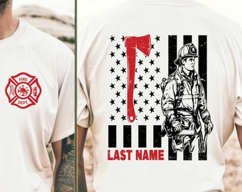 Custom Last Name Firefighter Shirt, Firefighter Heavyweight Hoodie, Trendy Fire Department Tshirt, Personalized Firefighter Sweatshirt,R1075