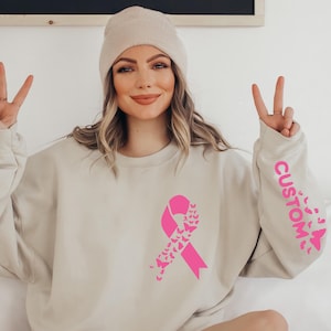Kundenspezifisches Brustkrebs-Sweatshirt, minimalistisches rosa Band-Shirt für Frauen, Krebs-Überlebender-Hoodie, Krebs-Bewusstseins-Geschenke für Freunde, RVST420
