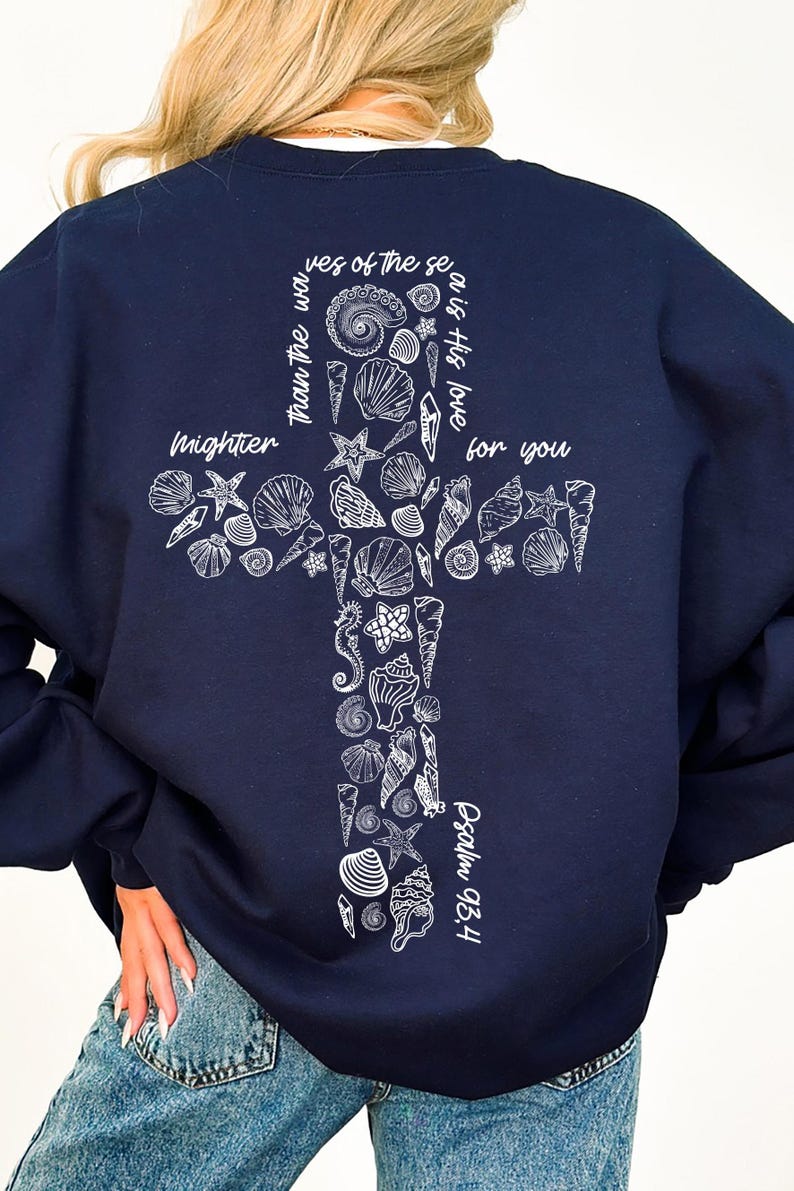 Sudadera cristiana playera, camiseta inspirada en el océano, sudadera con capucha de chica coco, regalos de playa, camiseta moderna con conchas marinas, regalo para una mejor amiga católica, R974 imagen 5