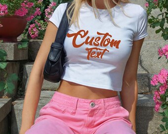 Trendy Custom Text Baby Tee, Aesthetic Personalized Made Shirt For Woman, Create Your Own Design Sweatshirt, Custom Creation Gifts, R322