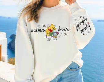 Sudadera personalizada "Mamá Osa", con el nombre de tu hijo en la manga, sudadera minimalista para mamá, regalo para el Día de la Madre, R857