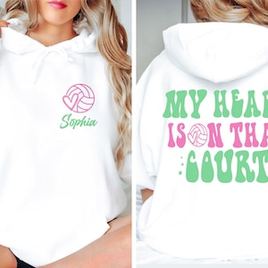 My Heart Is In That Court Sweatshirt, Custom Volleyball Shirt Teenager, Your Name Volleyball Hoodie, Volleyball Mom Personalized Shirt,R1004