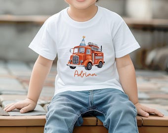 Custom Fire Truck Birthday Shirt, Boy Birthday T-Shirt, Fire Engine Party Shirt, Funny Truck Birthday Gifts, Vehicle Birthday Shirt, R1458