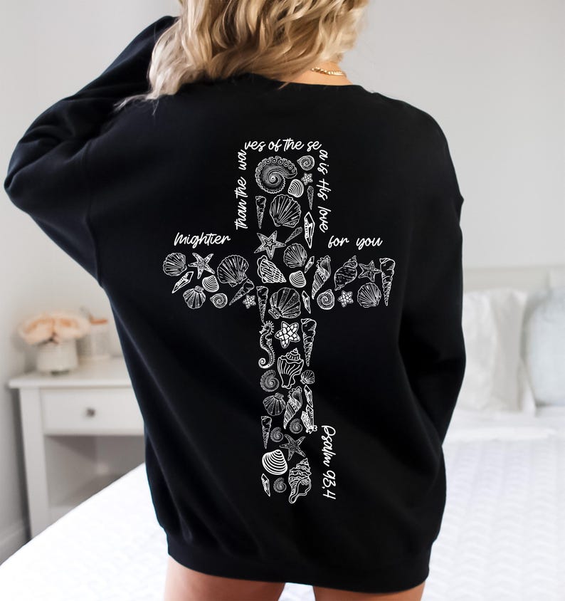 Sudadera cristiana playera, camiseta inspirada en el océano, sudadera con capucha de chica coco, regalos de playa, camiseta moderna con conchas marinas, regalo para una mejor amiga católica, R974 imagen 3