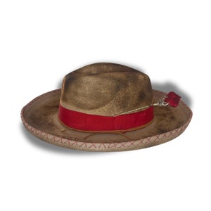 Unique Unisex Western Wide Rim Hat With Red Details - Etsy