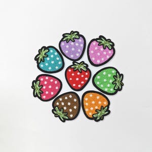 Strawberry Embroidered Iron-On Patch: Colorful DIY Applique (4.1x4.6cm)