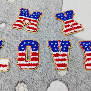 Parche de letras de chenilla, parches de letras con la bandera de EE. UU., parche de letras de chenilla, parche de aplique, parche de gorra de camionero, parche personalizado, parche de ropa, lindo