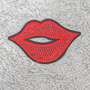 Sequin Lips Patch: Red Embroidery Iron On Applique