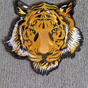 Tiger embroidered patch, Large Tiger Head iron on patch, Tiger patch, Applique patch, Sew on patch, Patch for jackets, backpack, bag