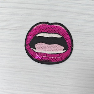 Sequin Lips Embroidered Patch: Iron-On Mouth Applique (7.2cm x 6.5cm)