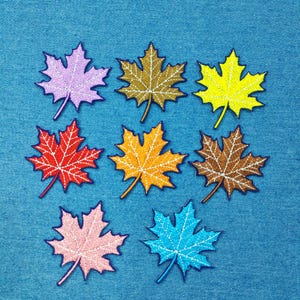 Maple Leaf Embroidery Patch: Iron-On Applique (5.3x6cm) ，8 Styles sold together.