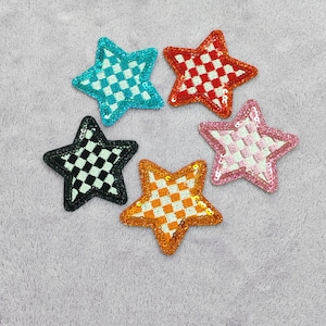 Checkered Star Sequin Patch: Embroidered Iron-On Applique