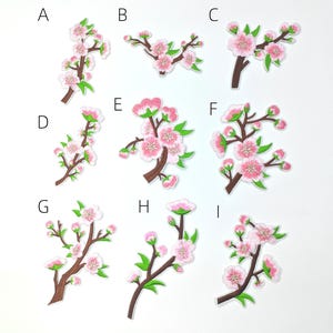 Embroidered Floral Iron-On Patch: Peach, Plum, Cherry Blossom