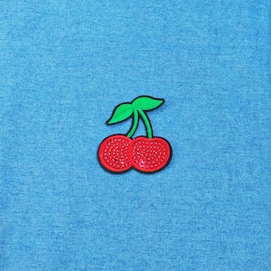 Cherry Embroidered Iron-On Patch: Sequin Fruit Applique (7x8.1cm)