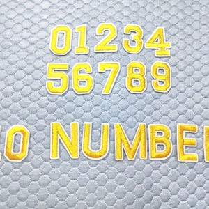 Parche de número, parche bordado dorado de números, parche del 0 al 9, parche del 10 (se venden juntos). Parche de letra termoadhesivo, parche personalizado, parche para ropa.