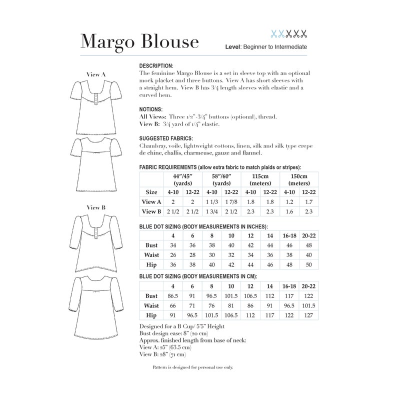 Margo Blouse PDF Pattern Extended Sizing and Copy Shop File image 9