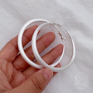 Classic Matte Silver-Plated Hoop Earrings 30mm/40mm/60mm, Lightweight Medium/large Hoops with Latch Back, Handmade Dainty Minimalist Jewelry image 11