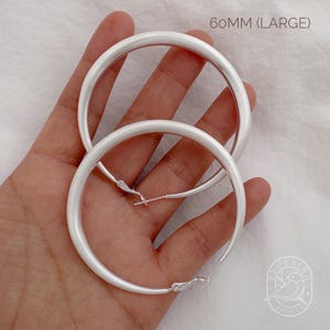 Classic Matte Silver-Plated Hoop Earrings 30mm/40mm/60mm, Lightweight Medium/large Hoops with Latch Back, Handmade Dainty Minimalist Jewelry Silver 60mm (Large)