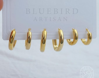 3-in-1 Gold-Plated Huggie Hoop Earring Set, Mix and Match Graduated Hoops, Classic 3 Sizes Small Huggie Hoops, Minimalist Ear Stack Gift Set