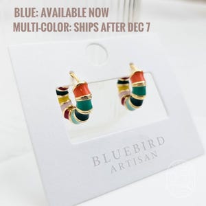 Unique Huggies Hoop Earrings, Handmade Enamel Earrings, Colorful Dainty Earrings, Hypoallergenic Everyday Earrings, Gift for Her, Minimalist