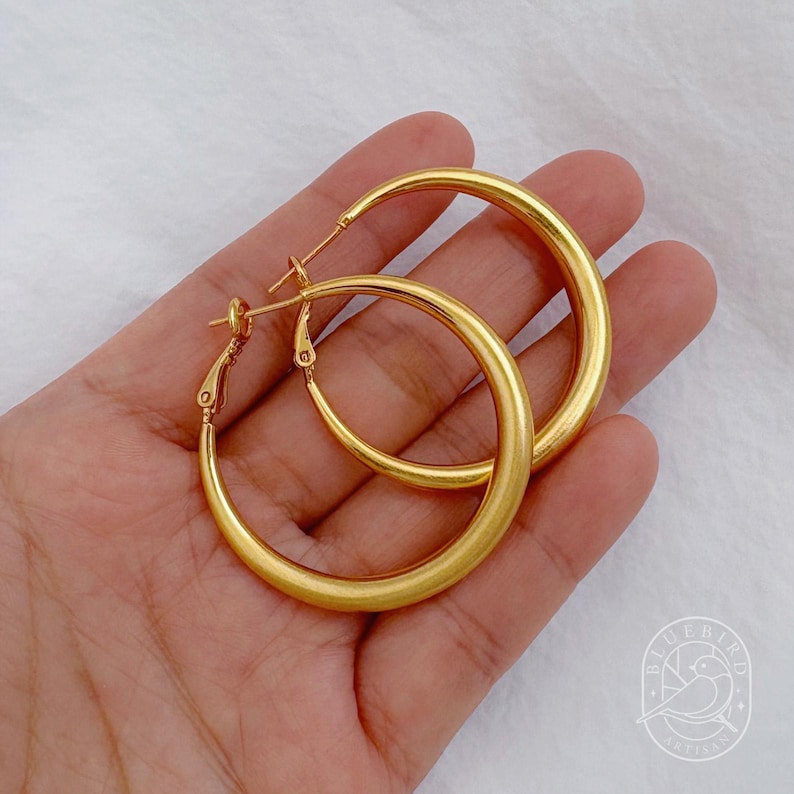Classic Matte Silver-Plated Hoop Earrings 30mm/40mm/60mm, Lightweight Medium/large Hoops with Latch Back, Handmade Dainty Minimalist Jewelry Gold 40mm